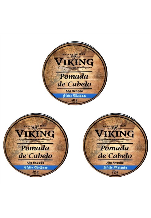 Kit 3 Pomadas para Cabelo Viking 50g Efeito Molhado — VIKING