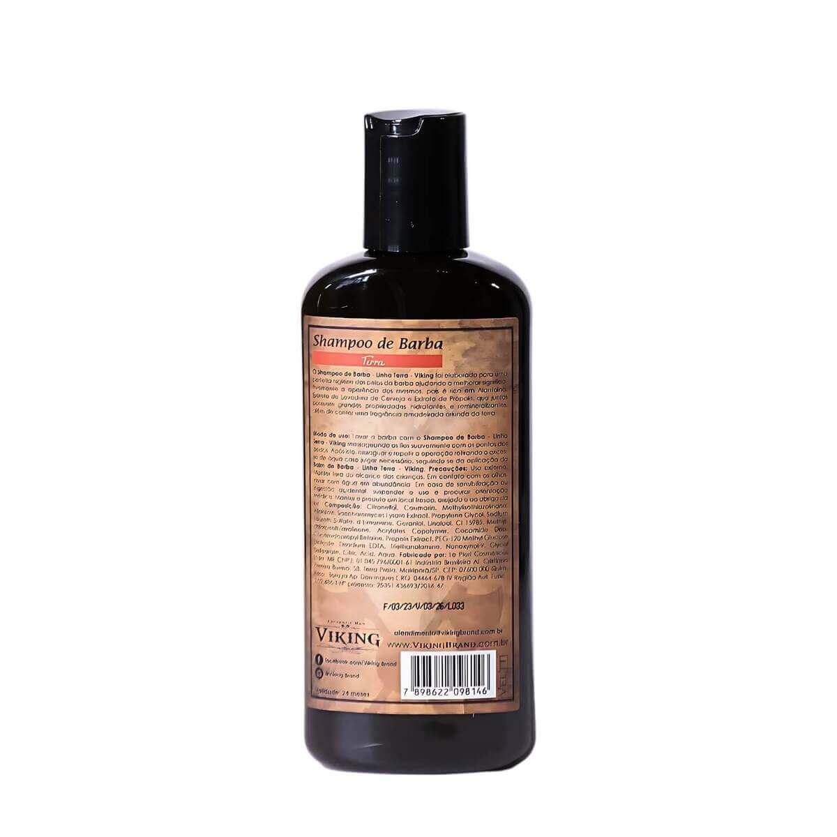 Shampoo de Barba Viking Terra 200ml Limpa Sem Ressecar